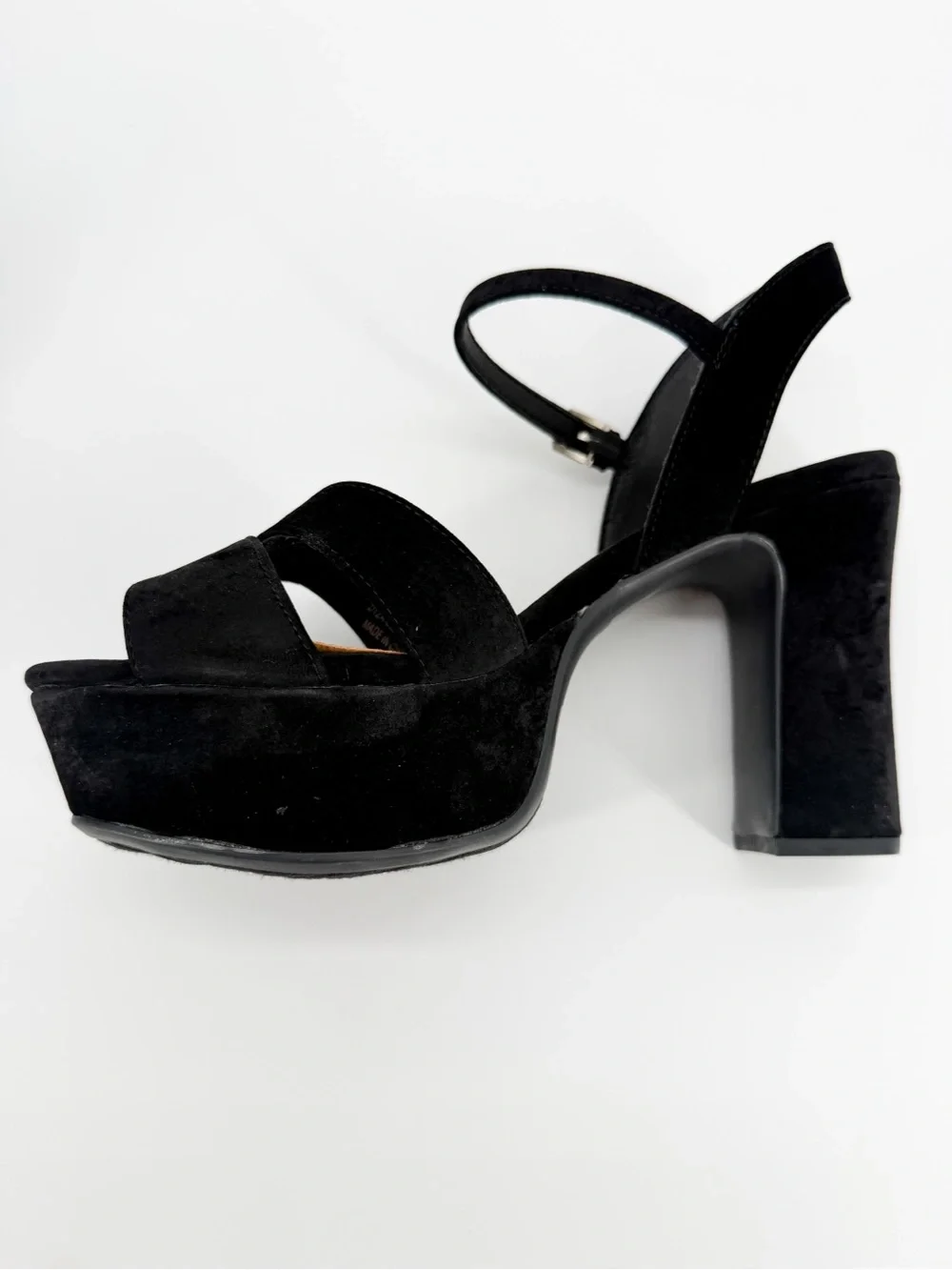 Chinese Laundry Daydreamer Velvet Platform Block Heel Sandals Black 10 NEW
